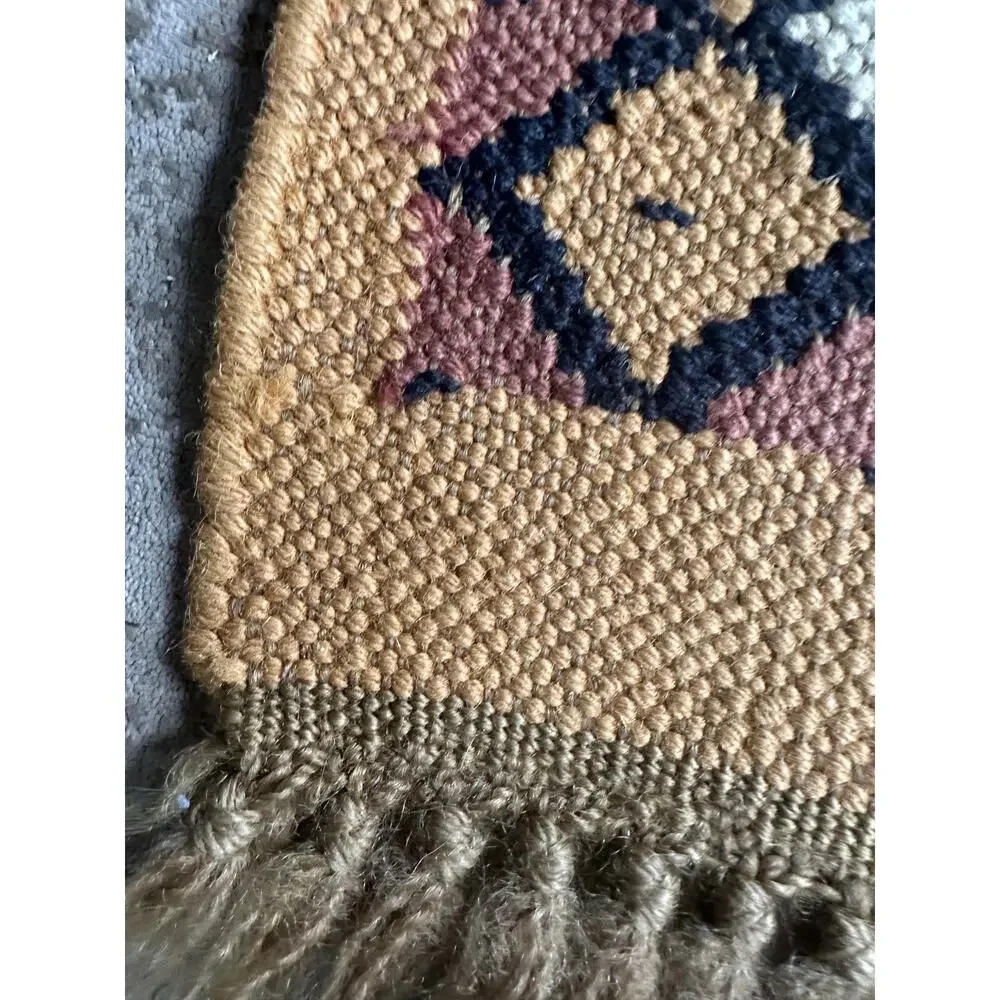 Vintage Turkish Kilim Rug Boho Aztec Rug 37x25” wool jute natural woven